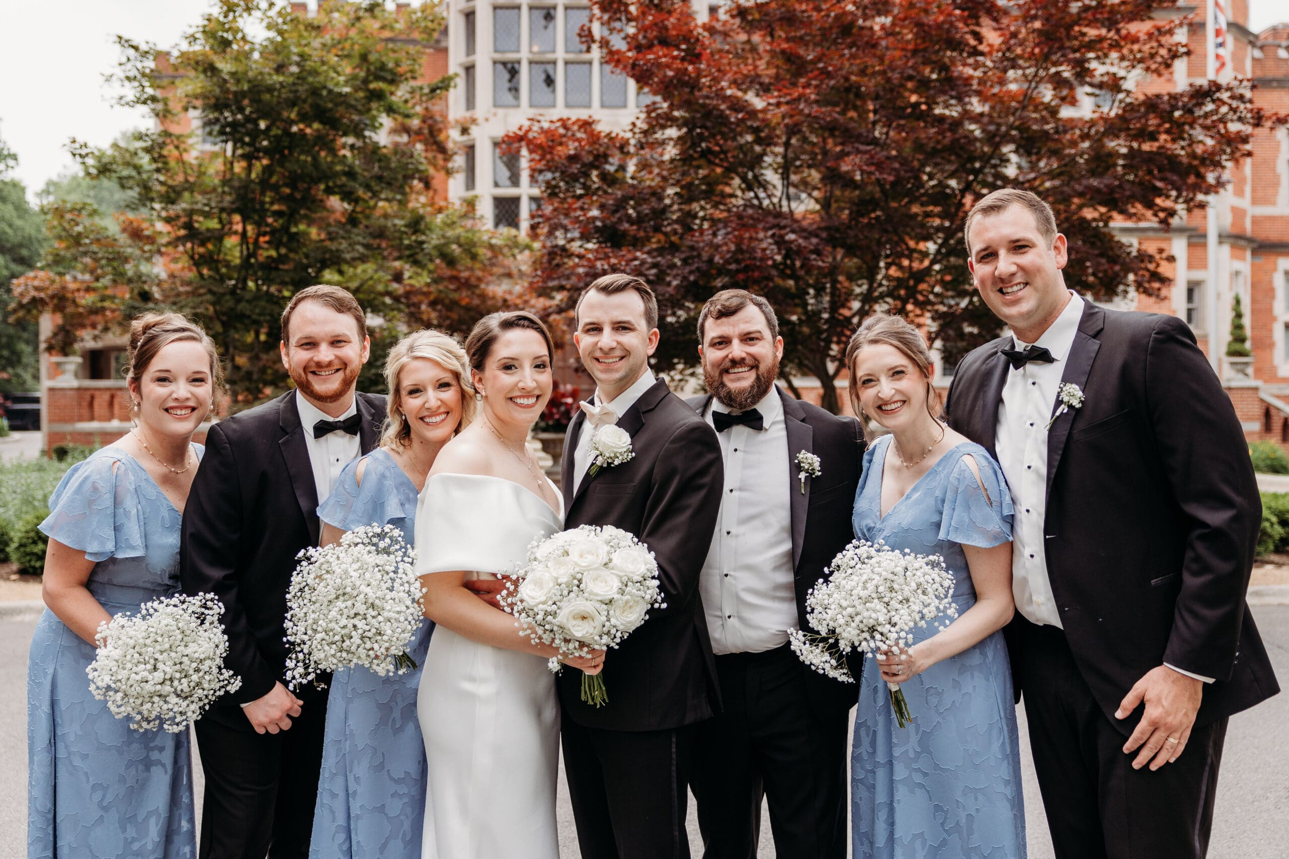 Bride and groom with their wedding party.
